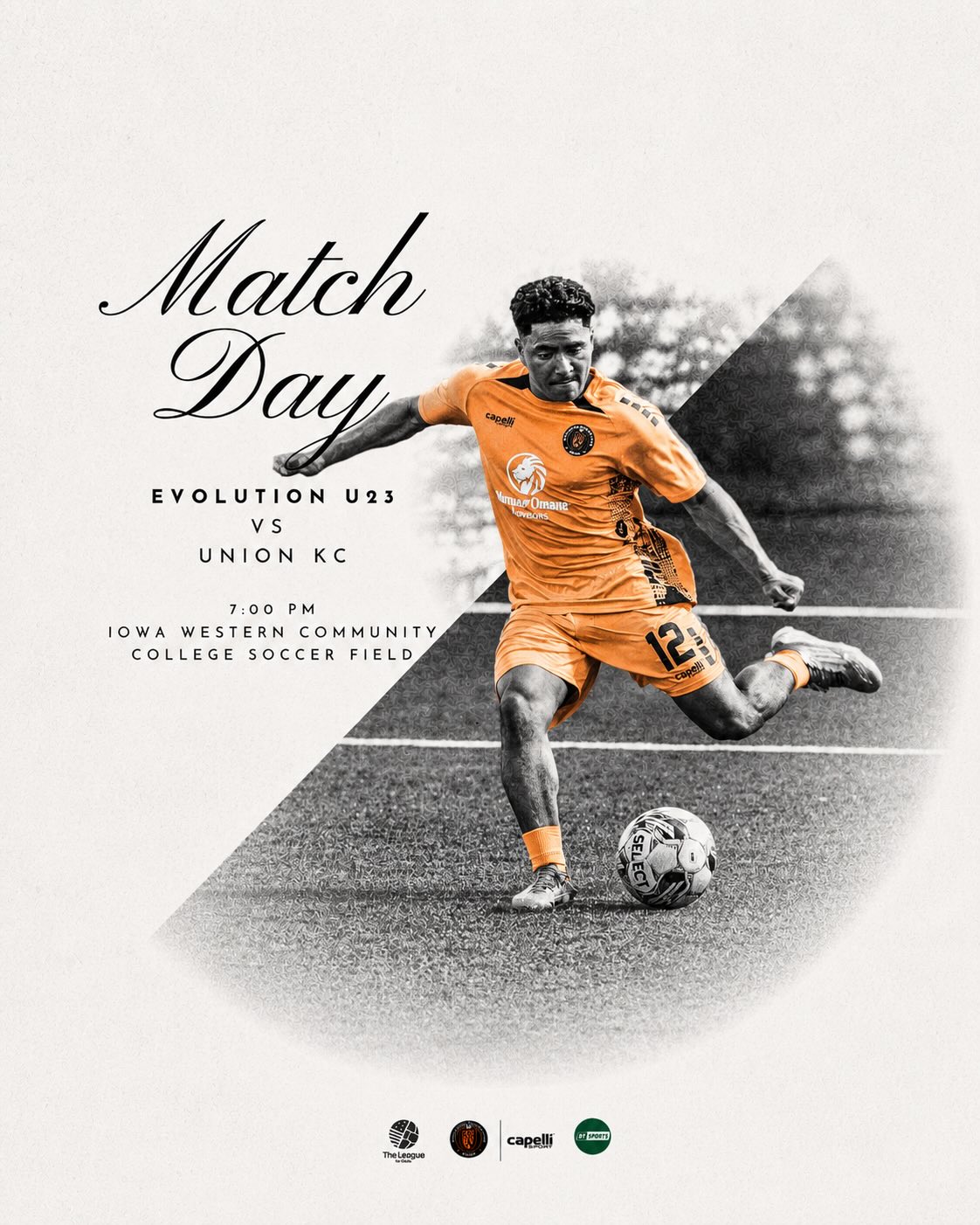 FRIDAY, May 22nd @ 7:00pm
Iowa Western Community College, Soccer Turf
Evolution u23 Semi-Pro Men’s team vs @unionkcmens TONIGHT in their @theleague_fc professional debut.
Gate opens at 6:00pm and first 100 families get an EVO koozie.
Children 10 and under are FREE
Ages 10+ up 🎟️ Tickets $5
Get tickets early or at the gate ⬇️
https://app.gopassage.com/events/evolution-u23-vs-union-kc
Let’s go EVO!
#omahaevolutionsoccerclub
