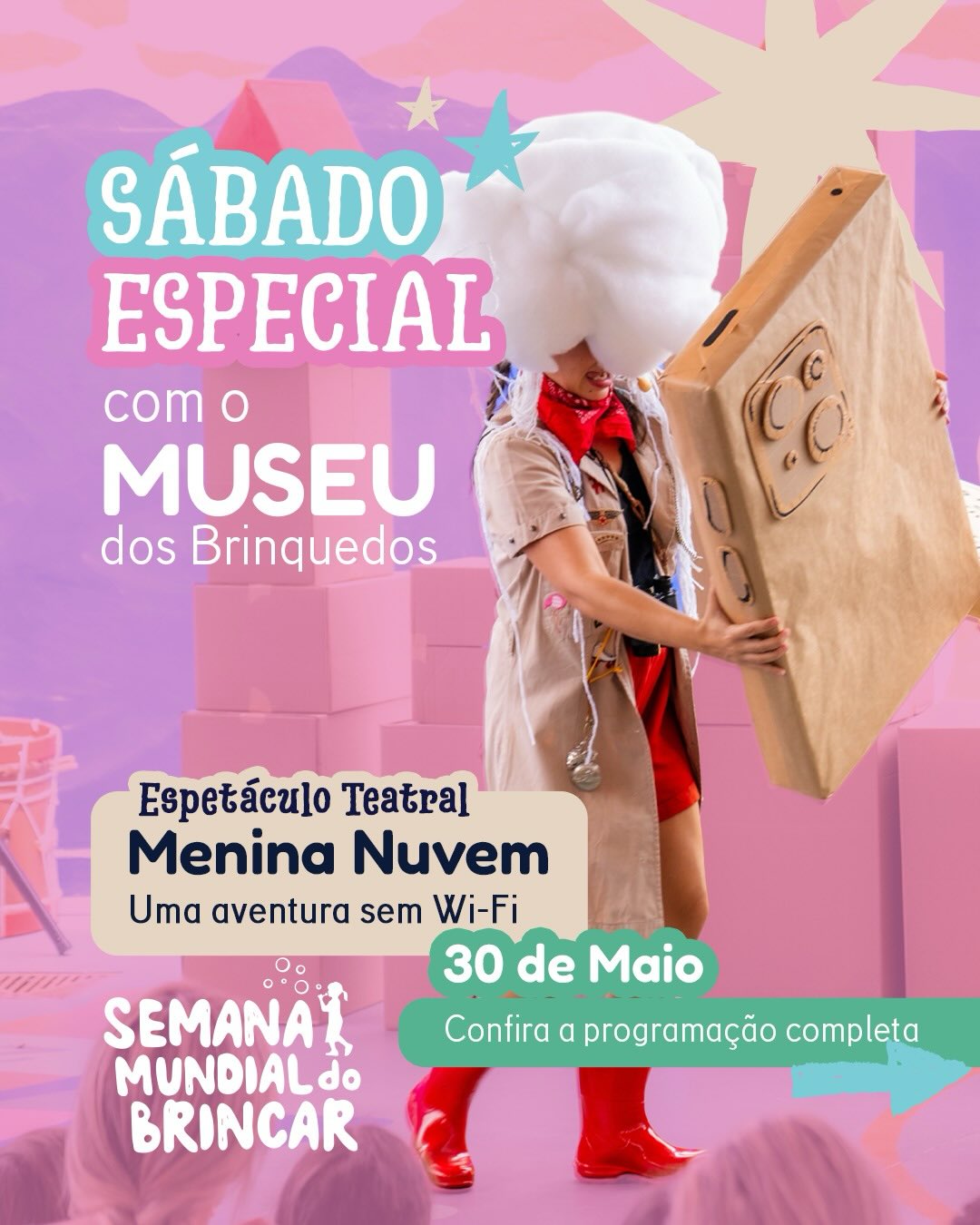 A Semana Mundial do Brincar com o MuBrinc traz de volta a peça: Menina Nuvem - Uma aventura sem Wi-fi está no dia 30/05! ☁️🎉
Esperamos por você e sua família aqui no Museu dos Brinquedos para encerrar a programação da SMB 2026 com chave de ouro!
O Museu dos Brinquedos conta com o patrocínio da Cemig, por meio da Lei Estadual de Incentivo à Cultura de Minas Gerais, e com o apoio do Instituto Unimed-BH e do Instituto Marina e Flávio Guimarães – Grupo BMG, por meio da Lei Federal de Incentivo à Cultura, no projeto “2026 – Manutenção do Museu dos Brinquedos” (Pronac 254697); além das empresas Marcelo Guimarães Advogados e Associados e Decta Contabilidade. Realização: Governo de Minas Gerais – Aqui o TREM prospera, Ministério da Cultura e Governo Federal – União e Reconstrução.
#MuseudosBrinquedos #FimDeSemana #Programacao #MeninaNuvem #SemanaMundialDoBrincar2026 belohorizonte @institutounimedbh @grupobmg.oficial @institutomfg_ @circuitoliberdade @prefeiturabh @culturaeturismomg