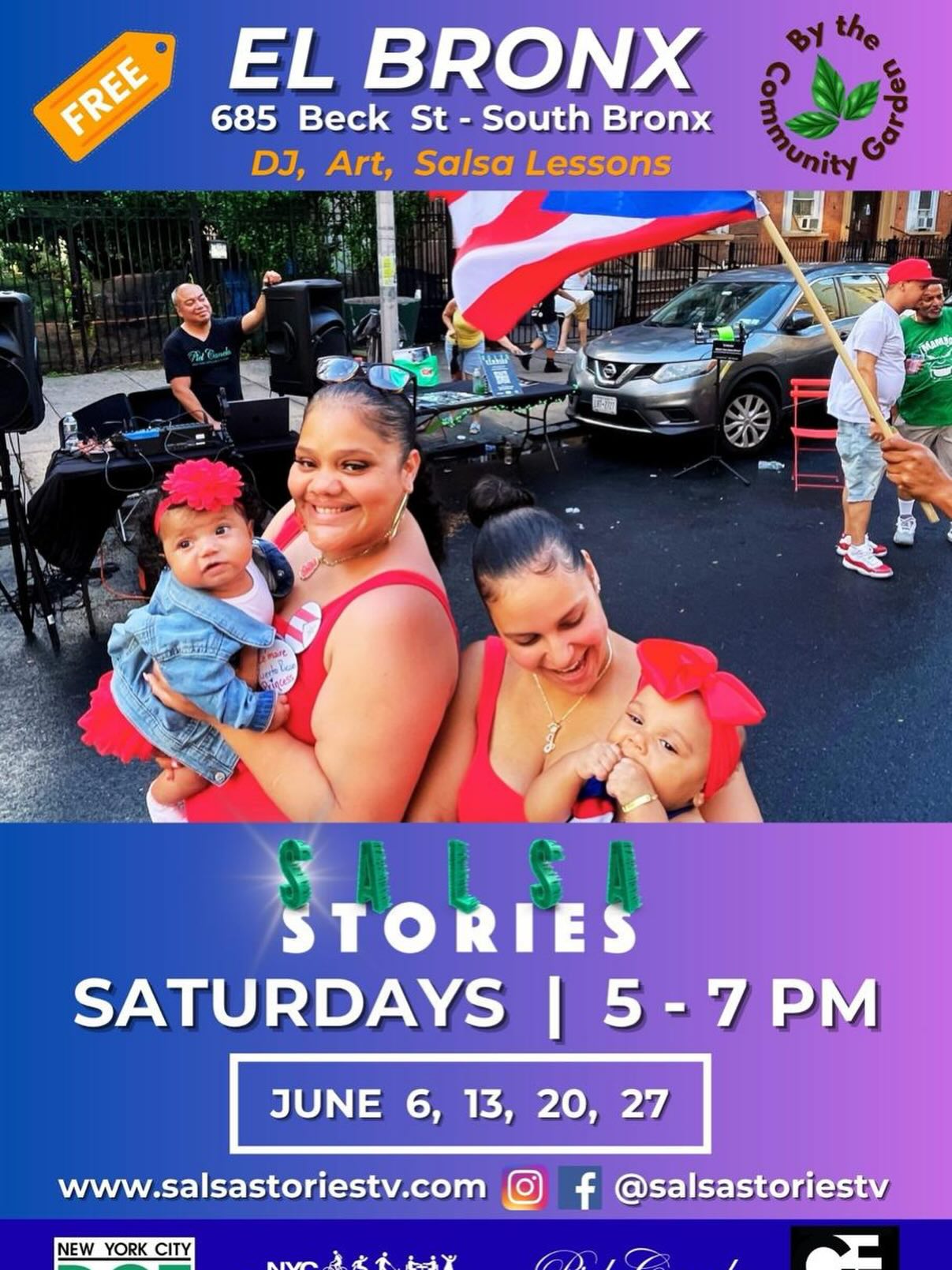 Salsa dancers! 4 Saturdays in June of outdoors salsa dancing with FREE dance classes by @pielcaneladancers and kids’ art-making activities in the South Bronx.
🗓️ June: 6, 13, 20, 27 - from 5pm to 7pm.
📍 685 Beck St, Bronx.
🛎️ Mark your calendar, bring your children! 🎨