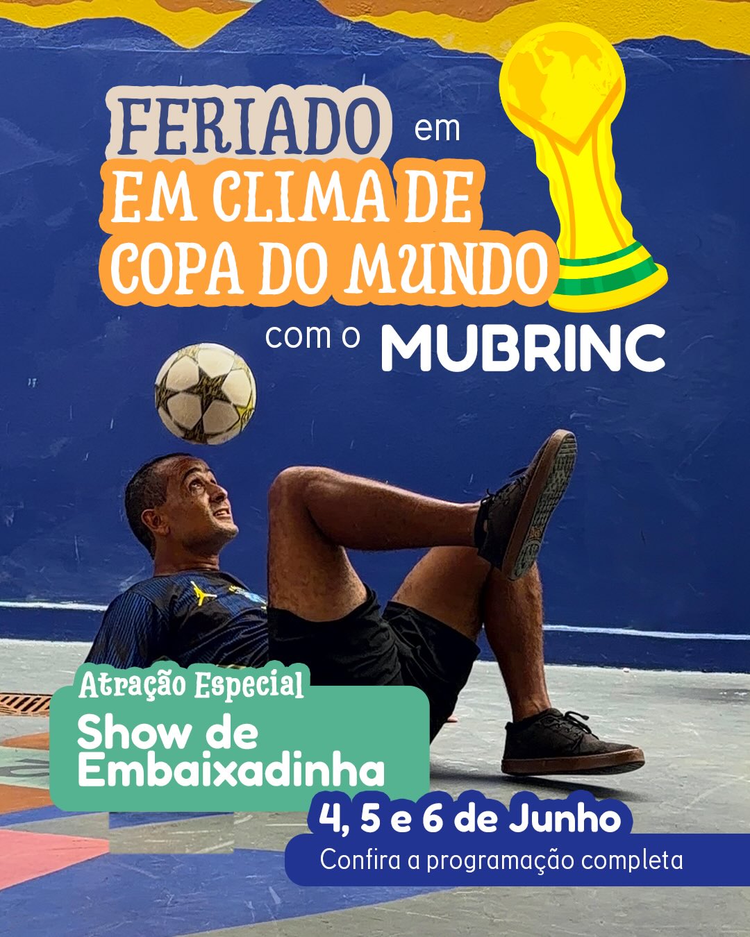 Venha se divertir nesse sábado com exposição, brincadeiras temáticas, show de embaixadinha, quintal de figurinhas, campeonato de bafão e muito mais ⚽🤩
Esperamos por você e sua família aqui no MuBrinc em clima de Copa do Mundo! 🇧🇷
O Museu dos Brinquedos conta com o patrocínio da Cemig, por meio da Lei Estadual de Incentivo à Cultura de Minas Gerais, e com o apoio do Instituto Unimed-BH e do Instituto Marina e Flávio Guimarães – Grupo BMG, por meio da Lei Federal de Incentivo à Cultura, no projeto “2026 – Manutenção do Museu dos Brinquedos” (Pronac 254697); além das empresas Marcelo Guimarães Advogados e Associados e Decta Contabilidade. Realização: Governo de Minas Gerais – Aqui o TREM prospera, Ministério da Cultura e Governo Federal – União e Reconstrução.
#MuseudosBrinquedos #CopaDoMundo #Futebol #TrocaDeFigurinha #BeloHorizonte @institutounimedbh @grupobmg.oficial @institutomfg_ @circuitoliberdade @prefeiturabh @culturaeturismomg