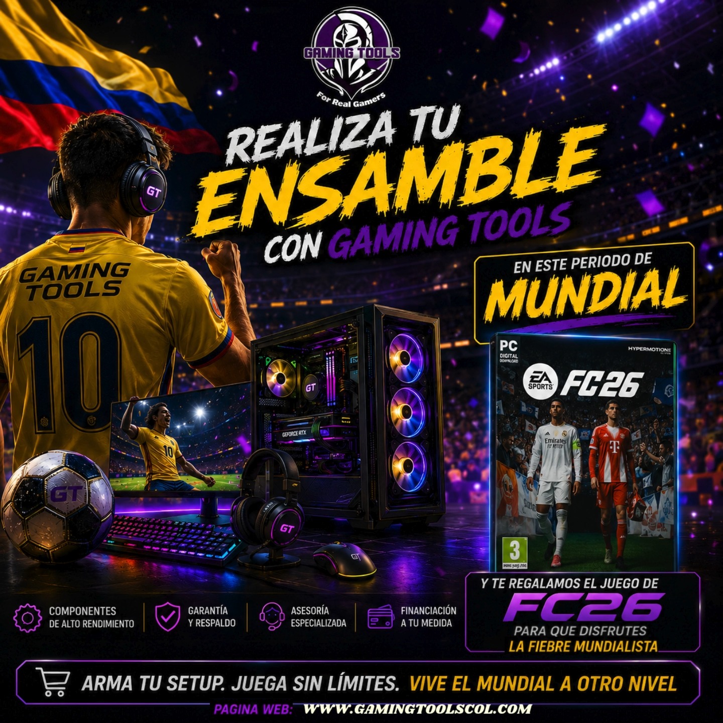🇨🇴⚽ ¡La fiebre mundialista llegó a Gaming Tools! ⚽🇨🇴
Es el momento perfecto para armar el PC Gamer que siempre has querido.
🔥 Compra tu equipo ensamblado con Gaming Tools y llévate FC 26 GRATIS para vivir toda la emoción del fútbol al máximo.
✅ Componentes de alto rendimiento
✅ Garantía y respaldo
✅ Asesoría especializada
✅ Financiación a tu medida
🎮 Juega sin límites.
🏆 Vive el Mundial a otro nivel.
⚡ Disfruta FC 26 desde el primer día.
📲 Escríbenos ahora y cotiza tu ensamble ideal.
#FC26 #GamingTools #PCGamer #EnsamblesGaming #SetupGamer #Mundial2026 #GamersColombia #EAFC26 #ComputadoresGaming #GamingColombia