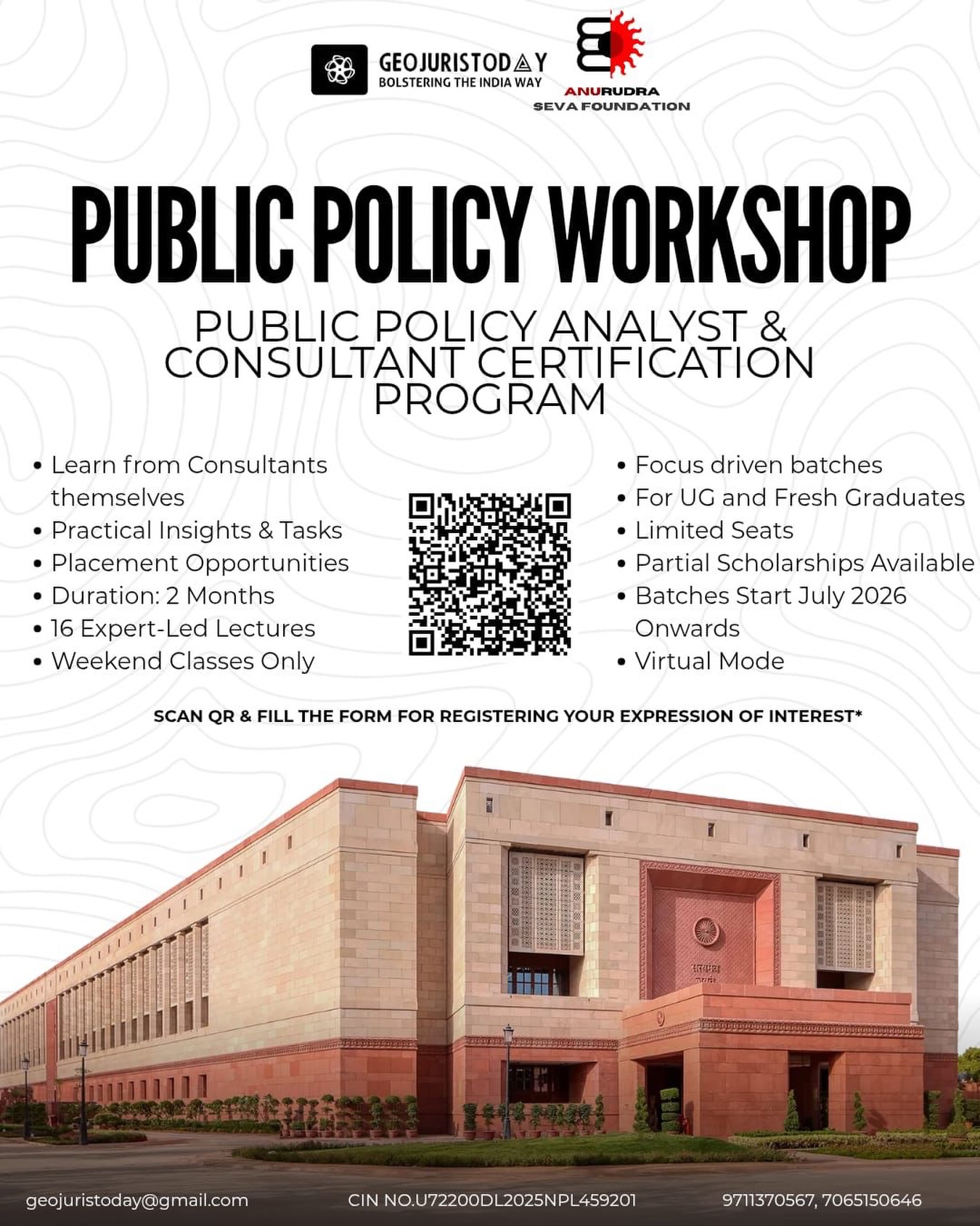 Everyone wants to influence politics.
But public policy isn’t just for Political Science or Law graduates anymore.
Today’s policy professionals come from engineering, management, economics, media, technology, data analytics, and more because modern political consulting is about solving problems, shaping narratives, designing strategies, and creating impact.
If you want to influence decisions instead of simply discussing them, this is where your journey begins.
🚀 Public Policy Analyst & Consultant Certification Program
✅ Learn from industry practitioners
✅ Gain real-world exposure
✅ Build career-ready skills
📍 Applications Open | July 2026 Batch
Are you ready to discover the consultant in yourself?
🔗 Registration link is in the bio.
📞 9711370567 | 70651 50646
🌐 geojuristoday.in