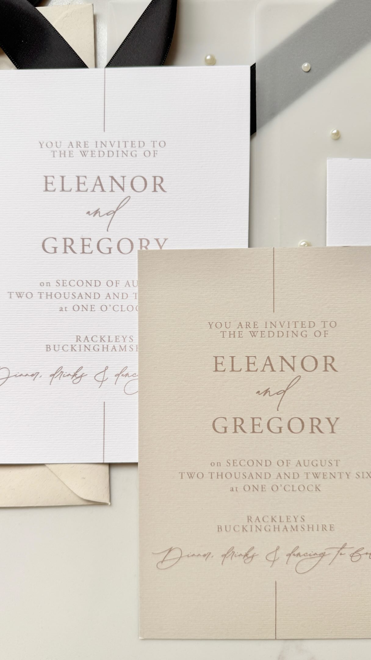 Proof that your text doesn’t need to be black.
Subtle tones can soften the look, emphasis a colour theme and elevate your invitations.
#wedding #invitations #neutrals #brides #minimalistwedding