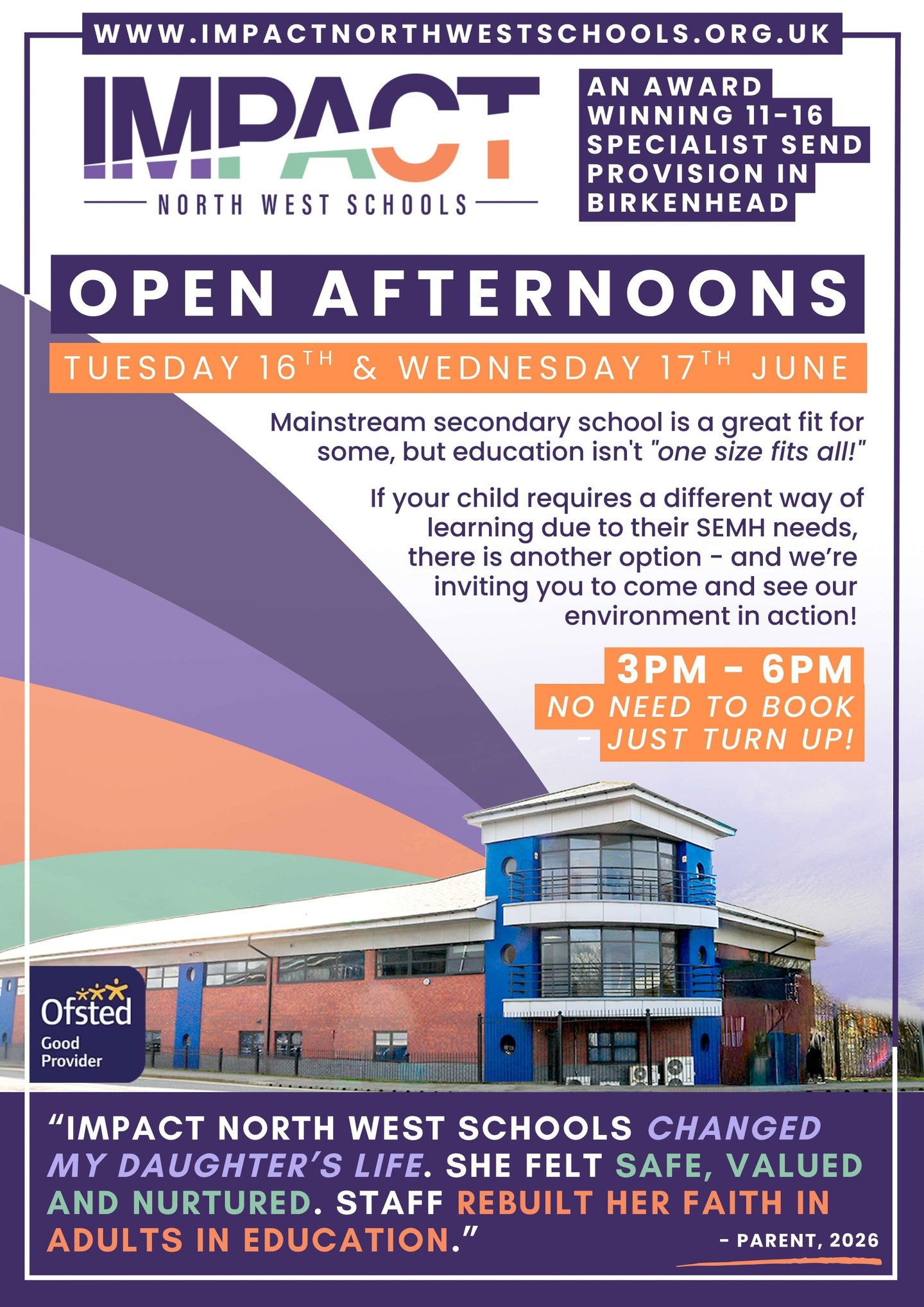 Almost here! Our Open Afternoons start TOMORROW 📅✨
If mainstream secondary school isn't the right fit for your child, come and see how we do education differently. Join us for a calm, quiet look around our tailored learning spaces. 🌿🏫
📅 Dates: Tuesday 16th & Wednesday 17th June
⏰ Time: 3pm – 6pm
❌ No need to book: Just turn up!
📍 Locations: Tower House & Bridge Court, Birkenhead
Our Leadership and SEND teams will be on hand to chat, and we keep the environment wonderfully peaceful so you and your child can explore at your own pace. 💬👋