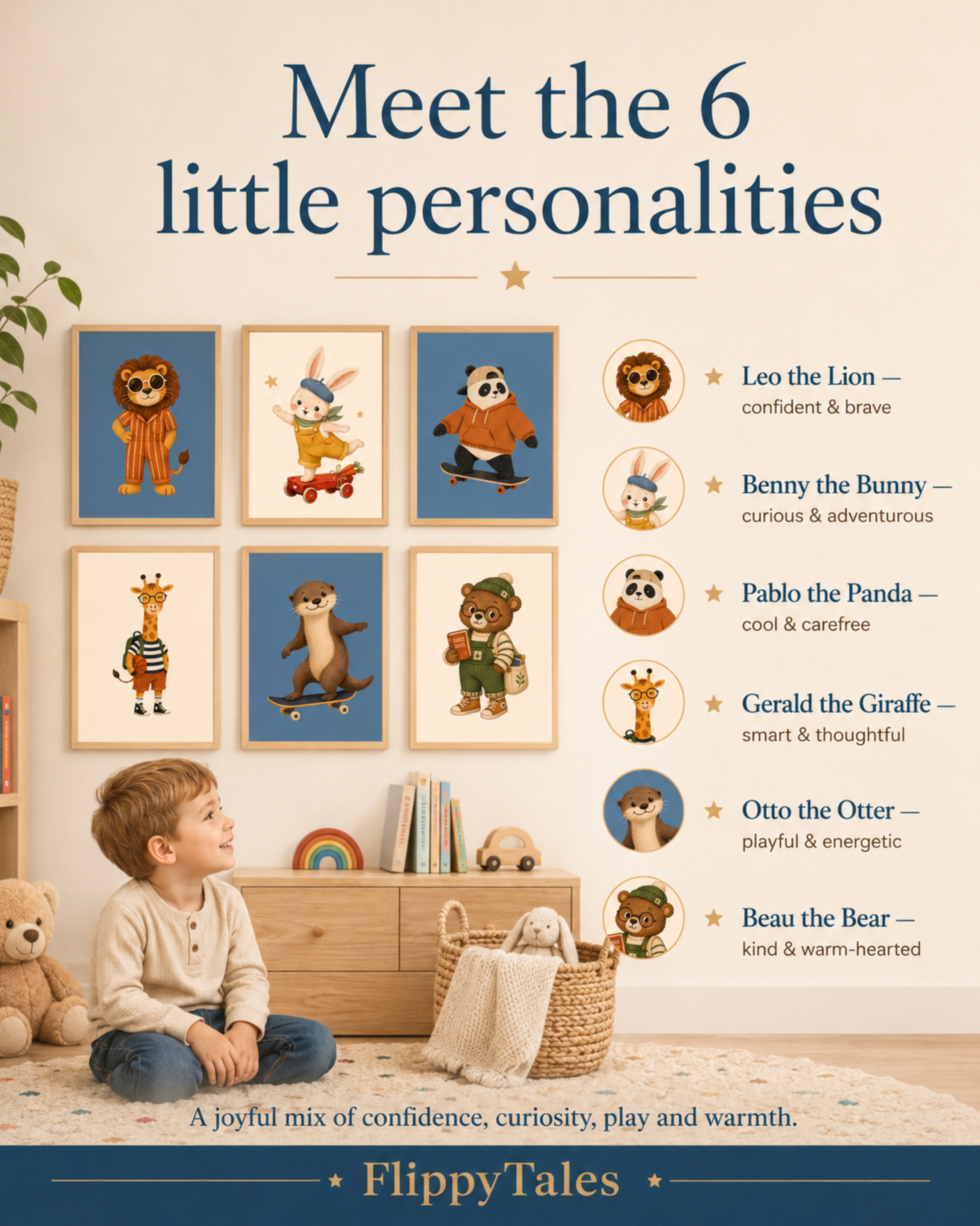 Six little personalities, one joyful wall.
Meet Playful Adventures, a set of six framed prints for
the room your little one grows up in. Leo brings the brave
smiles. Benny turns an ordinary afternoon into an adventure.
Gerald dreams tall. Otto never sits still. And somehow, every
child finds the one that feels like them.
Six prints. One warm, calming palette. Natural wood frames,
ready to hang the same evening.
A finished little world, not just decoration.
Tap the link in our bio to bring the set home.
#kidsroomdecor #nurserywallart #kidswallart #playroomdecor #flippytales