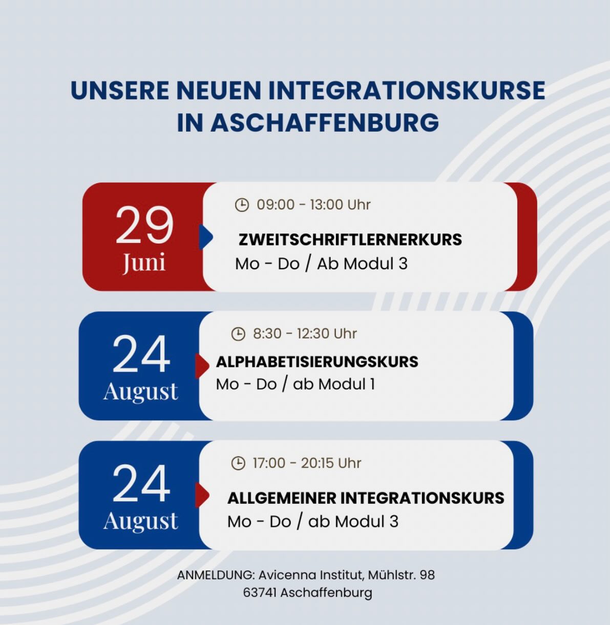 ⌛️Jetzt Anmelden !
📍Aschaffenburg
#integrationskurse #deutschlernen📚 #zukunft