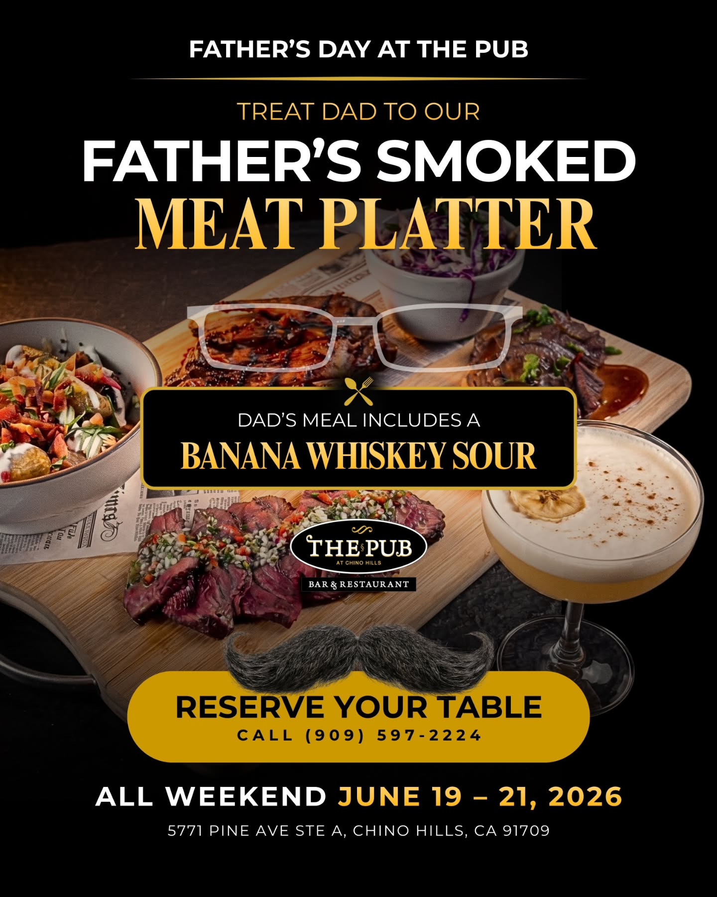 š„ Dad called. He wants barbecue.
This Father's Day Weekend, treat Dad to our Father's Smoked Meat Platter and a Banana Whiskey Sour included with his meal.
Because great dads deserve great food. šØš½ļøš„
Join us June 19ā21 at The Pub and make Father's Day one to remember.
š Reserve your table today: (909) 597-2224
#ThePubAtChinoHills #FathersDayWeekend #CelebrateDad #ChinoHillsEats #BBQLovers