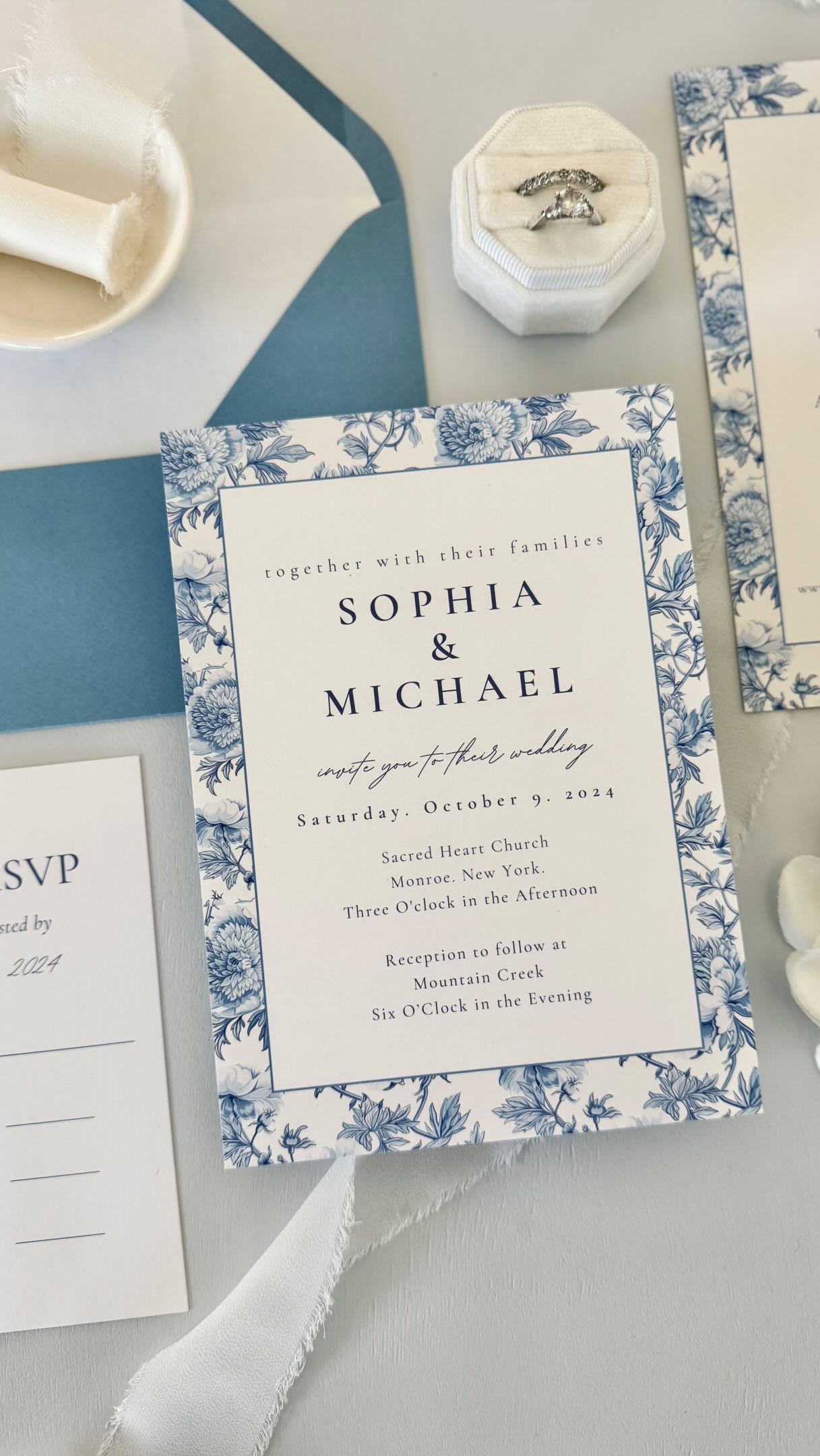 There’s just something special about opening a wedding invitation suite🤍
This design featured soft blue details, a vellum wrap, coordinating envelope, and a clean timeless layout complete with an RSVP card — simple, elegant, and perfectly curated for their big day.
#WeddingInvitations #InvitationSuite #WeddingStationery #WeddingDetails #BlueWedding