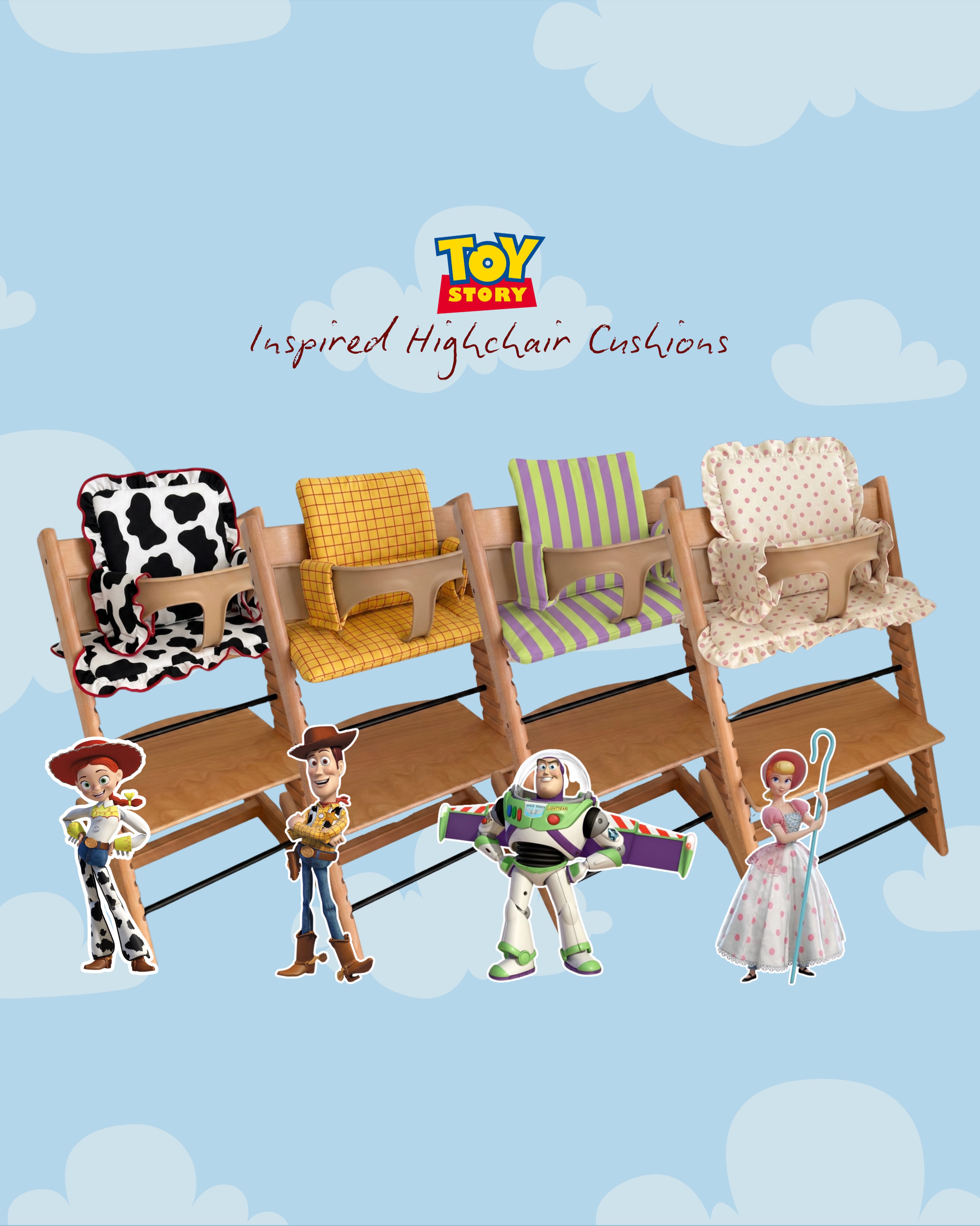 which character are you choosing? ✨
if we ever did a ‘To Infinity and Beyond’ highchair cushion collection, it would definitely look a little something like this 🥹🩵💛❤️
.
.
.
.
#toystoryinspired #toystory #highchair #stokke #tripptrapp