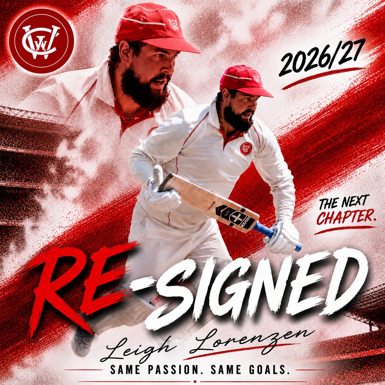 ✍️ PLAYER RE-SIGNING | 🔴LEIGH LORENZEN⚪️
We are pleased to confirm that the Geoff Cunningham Medallist from season 2025/26 Leigh Lorenzen has re-signed for the 2026/27 season.
Leigh was one of the 1st XI’s top performers last season, leading the way at the top of the order with 527 runs, including a superb innings of 213. His consistency and ability to make significant contributions in key moments played an important role in the club’s success throughout the year.
A respected member of our senior playing group, Leigh’s experience and commitment continue to set a strong example both on and off the field.
Having a player of his quality recommit to the club is a fantastic result as we look ahead to the next chapter.
We look forward to seeing Leigh back in the red and white for another big season.
We’re also delighted to have Tiff, Makiah and Layla back as part of the Wendouree CC family.
🏏 527 Runs
🏅 Geoff Cunningham Medallist
💯 Highest Score: 213
🔴⚪️ Re-signed for 2026/27⚪️🔴
#TheNextChapter #WendoureeCC #RedCaps