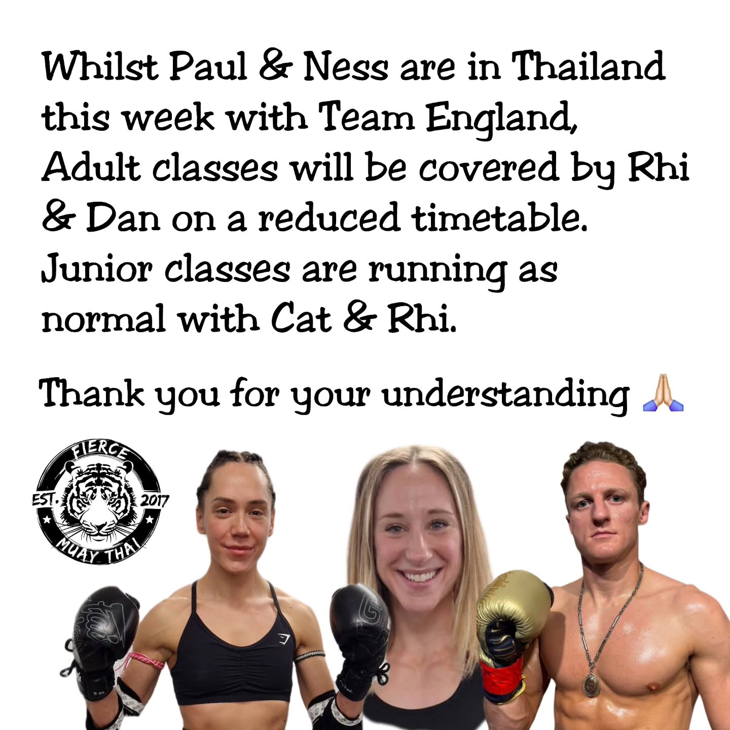 Please look after one another, usual standards apply, stay hydrated, keep clean and show up!
All Adult updates are live in the app/online booking and all Junior classes running as normal.
See you all in a week✌🏻