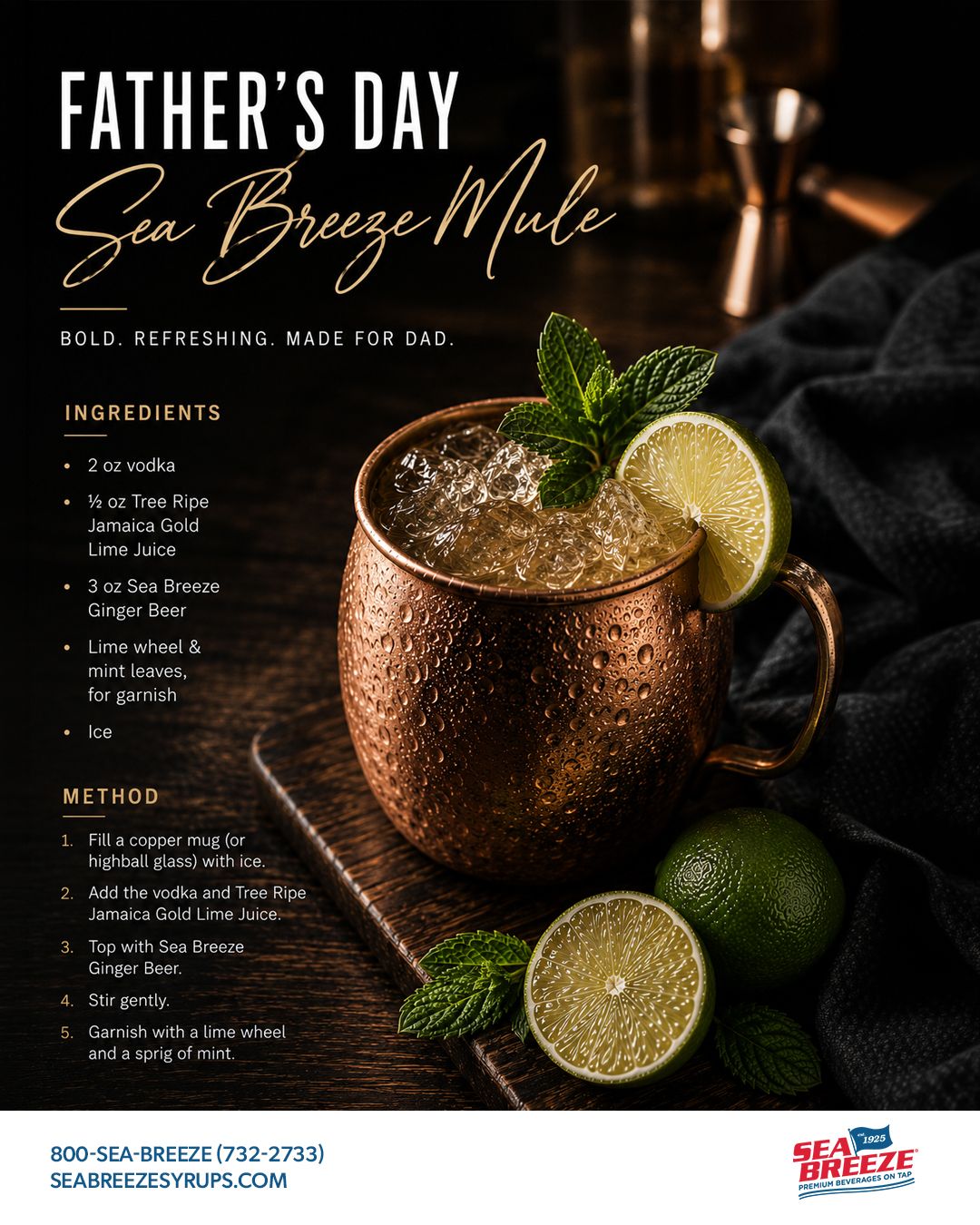 Cheers to Dad.
Bold. Refreshing. Made for Dad.
#FathersDay #SeaBreezeMule #SeaBreezeSyrups #CheersToDad #Since1925