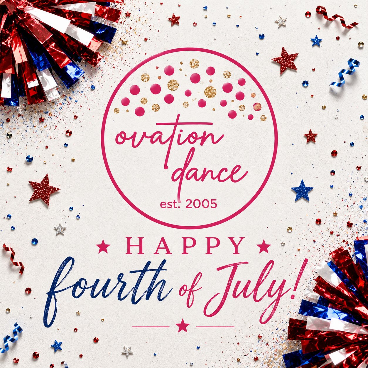 ❤️🤍💙 Happy Fourth of July from all of us at Ovation Dance!
Today we’re celebrating freedom, family, community, and the incredible teams, coaches, and schools we’re honored to serve all year long.
We hope your day is filled with laughter, fireworks, and memories that last a lifetime. Thank you for letting us be a small part of your traditions and your team spirit.
Have a safe and wonderful Independence Day! 🇺🇸✨
#HappyFourthOfJuly #OvationDance #TeamSpirit #DanceLife