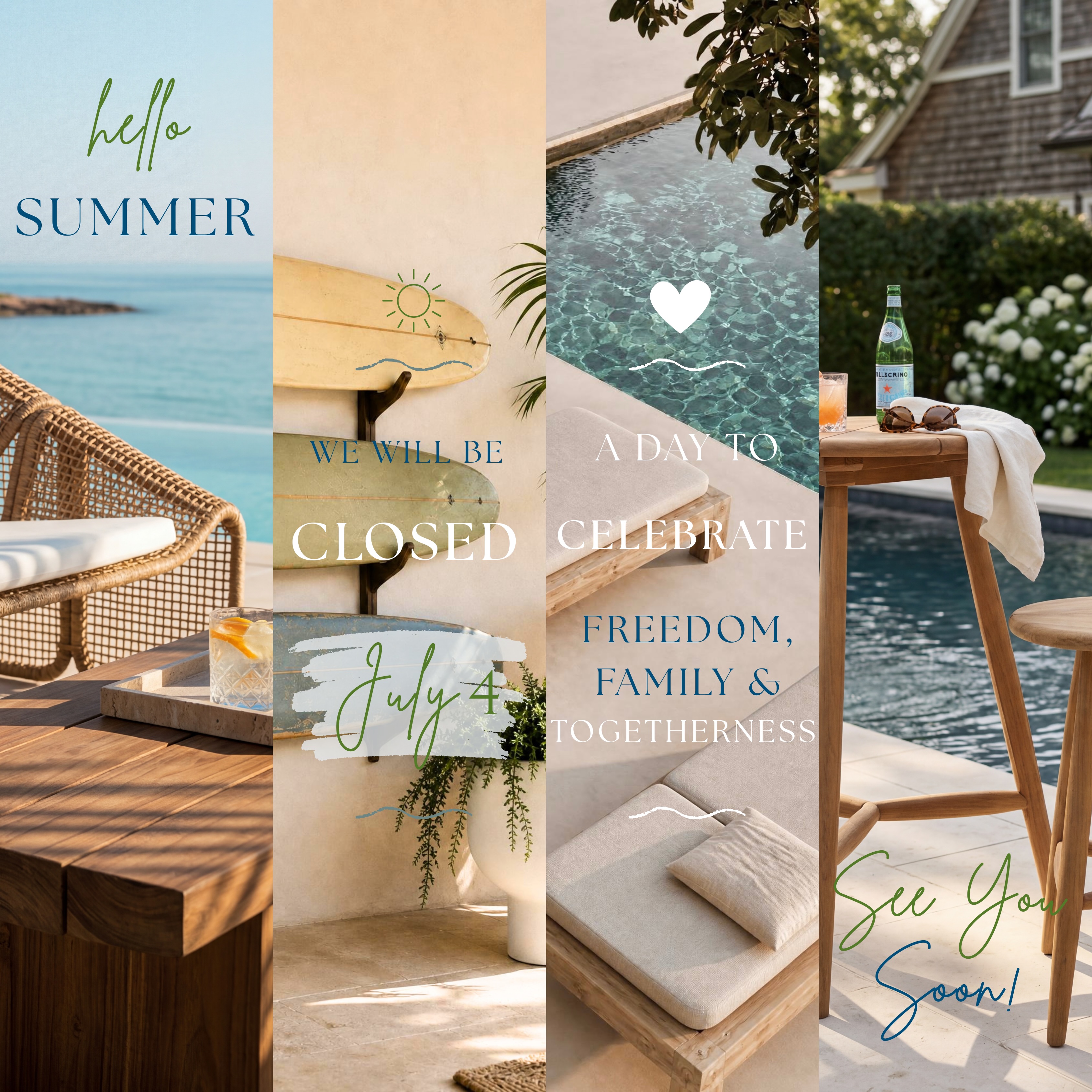 We’ll be closed on Saturday, July 4th to celebrate Independence Day with our loved ones 🍒🌊🤍
Here’s to long weekends, sunshine, time by the water, and making memories with family and friends.
We hope you have a wonderful Fourth of July, and we look forward to welcoming you back to the showroom soon! ☀️
#FourthOfJuly #victoriasarmoire #miami #OutdoorLiving #CoastalStyle
