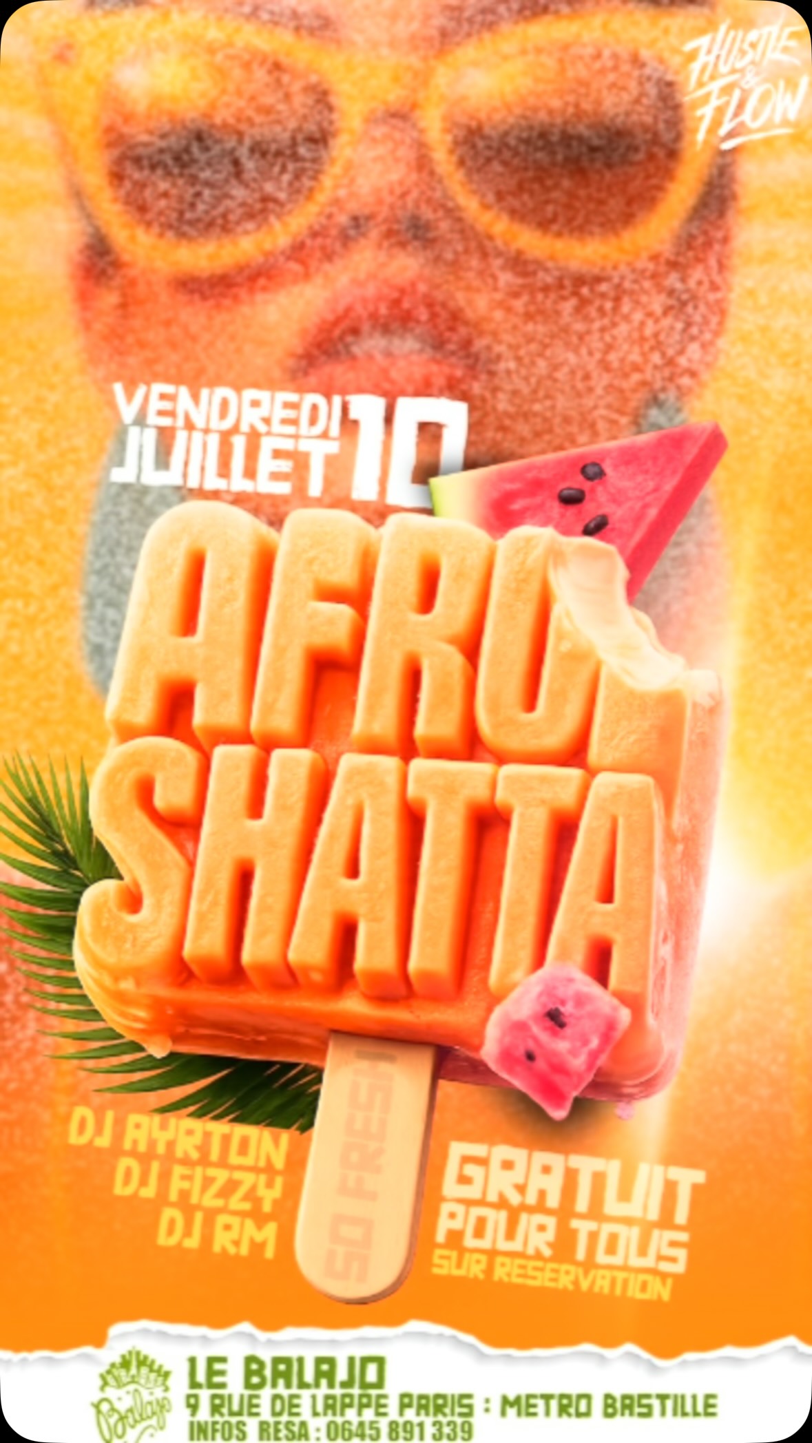 SO FRESH AFRO SHATTA
SO FRESH AFRO SHATTA
Ne manquez pas SO FRESH AFRO SHATTA au Balajo avec DJ AYRTON !
Rendez-vous le samedi 10 juillet 2026 pour une nuit exceptionnelle au Balajo, en plein cœur de Bastille. DJ AYRTON / DJ RM / DJ FIZZY vous embarquera dans un voyage musical explosif mêlant Afrobeats, Shatta, Amapiano, Hip-Hop, Zouk et Drill pour une ambiance survoltée jusqu’au petit matin.
📍 Détails de la soirée
Date : VENDREDI 10 juillet 2026
Lieu : Balajo – 9 rue de Lappe, 75011 Paris
Horaire : De 23h00 jusqu’à l’aube
Accès : Métro Bastille – lignes 1, 5 et 8
🎁 Offres spéciales
✨ Entrée gratuite pour les femmes avant 2h00.
🍾 Une bouteille offerte pour tout groupe de 5 filles.
🎵 Au programme
• Afrobeats
• Shatta
• Amapiano
• Hip-Hop
• Zouk
• Drill
Préparez votre meilleure tenue et rejoignez-nous pour une soirée placée sous le signe de la musique, de la danse et des meilleures vibes. Une ambiance unique, des sons incontournables et une énergie qui vous feront danser jusqu’au lever du jour.
Rendez-vous le VENDREDI 10 juillet 2026 au Balajo pour SO FRESH AFRO SHATTA avec DJ AYRTON / DJ RM / DJ FIZZY !
Balajo
📍 9 rue de Lappe – 75011 Paris
L’abus d’alcool est dangereux pour la santé. À consommer avec modération.