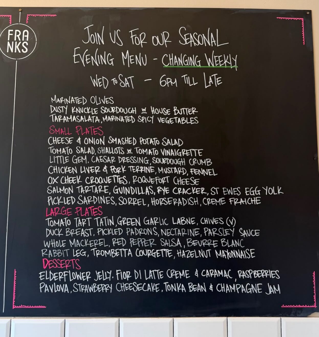 This weeks evening menu. We’ve tables free, an awning and ceiling fans 🌶️