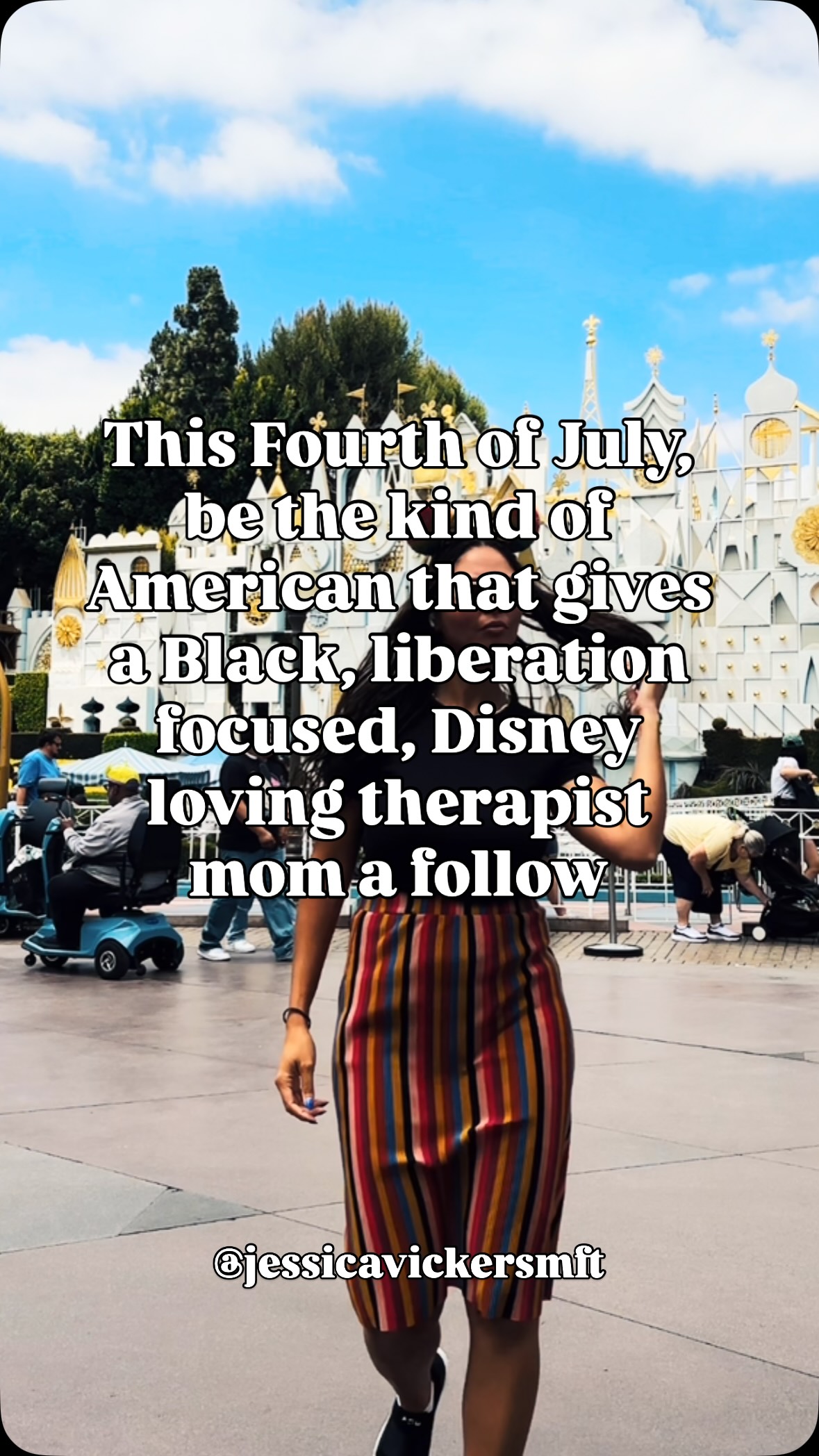 Proud to be a Black, liberal, strong female who will challenge systems of oppression all while rocking my Mickey ears & supporting my communities 🖤🖤🖤
Happy 250… it’s like we haven’t aged a day!
Let’s be lights in our community, stand up for what’s right, show empathy & kindness to others, and experience joy along the way 💖
Follow for more 🫶🏽