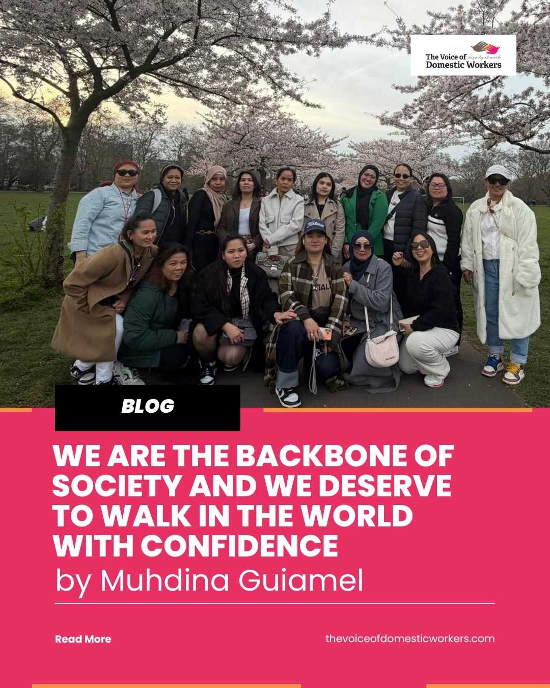 Domestic workers help keep homes, families, and communities running every day. Their work is essential and so is their right to be seen, respected, and valued. In her inspiring blog, Muhdina Guiamel shares a powerful message about confidence, dignity, and the vital role domestic workers play in society. Her story reminds us that those who care for others deserve the opportunity to walk through the world with pride, security, and the recognition they have long earned. Every voice that speaks up for fairness helps build a future where domestic workers are celebrated not only for what they do, but for who they are.
Take a moment to read Muhdina’s inspiring story and join the call for dignity, confidence, and respect for domestic workers: https://www.rfr.bz/i28b571b6
#VODW #DomesticWorkers #DignityAndRespect #WorkersRights #Confidence #Equality #VoicesThatMatter
