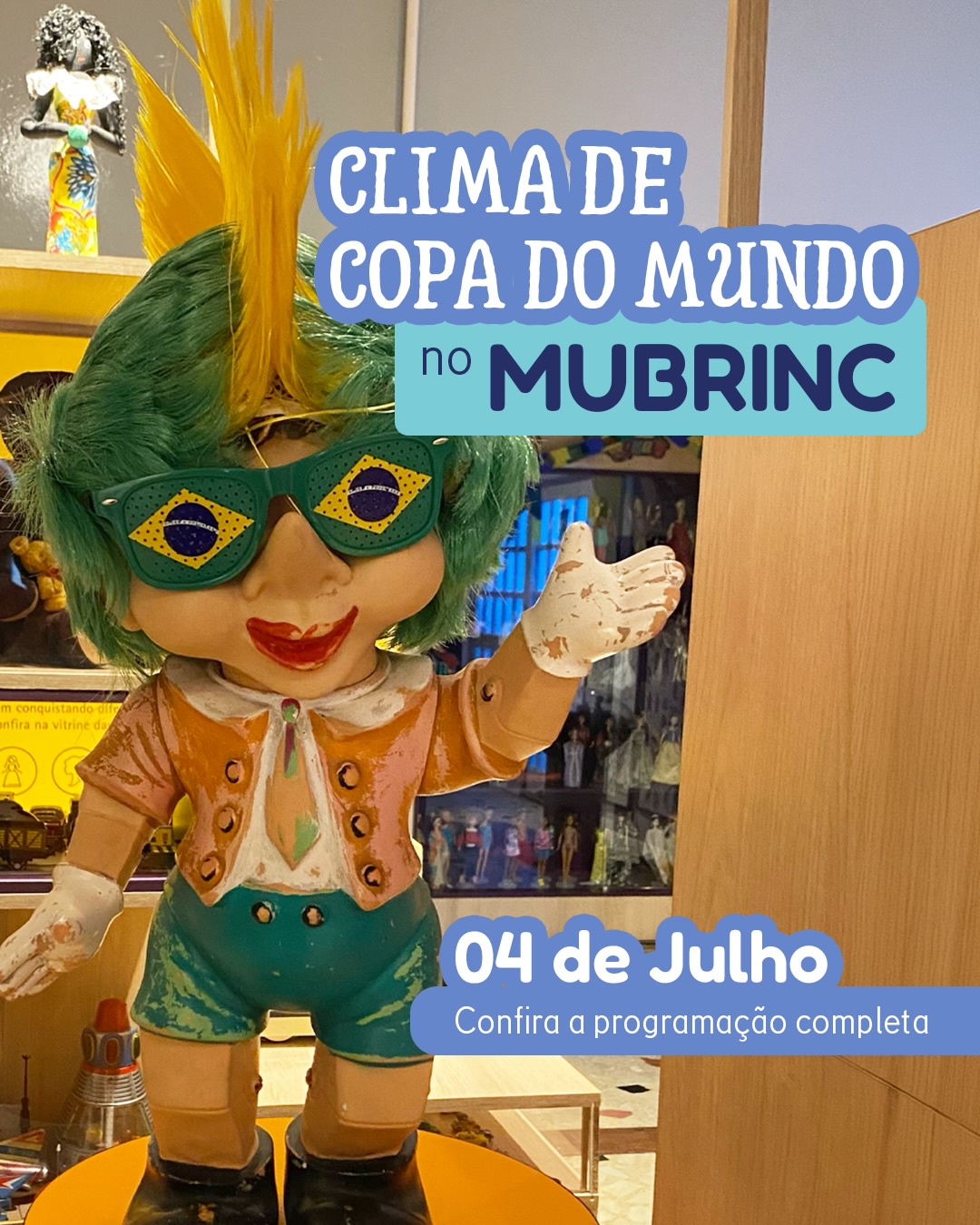 Ainda estamos em clima de copa do Mundo com exposição, brincadeiras temáticas, quintal de figurinhas, campeonato de bafão e muito mais ⚽🤩
Esperamos por você e sua família para se divertir aqui no MuBrinc esse sábado!
O Museu dos Brinquedos conta com o patrocínio da Cemig, por meio da Lei Estadual de Incentivo à Cultura de Minas Gerais, e com o apoio do Instituto Unimed-BH e do Instituto Marina e Flávio Guimarães – Grupo BMG, por meio da Lei Federal de Incentivo à Cultura, no projeto “2026 – Manutenção do Museu dos Brinquedos” (Pronac 254697); além das empresas Marcelo Guimarães Advogados e Associados e Decta Contabilidade. Realização: Governo de Minas Gerais – Aqui o TREM prospera, Ministério da Cultura e Governo Federal – União e Reconstrução.
#MuseudosBrinquedos #CopaDoMundo #Futebol #TrocaDeFigurinha #BeloHorizonte @institutounimedbh @grupobmg.oficial @institutomfg_ @circuitoliberdade @prefeiturabh @culturaeturismomg