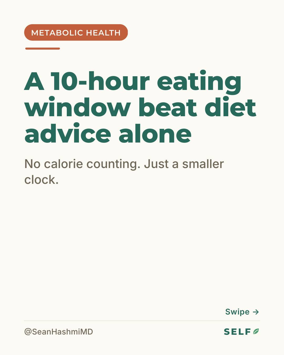 A 10-hour eating window beat standard diet advice in a real trial, with no calorie counting. In the 2026 TREAD randomized trial in Obesity, adults with obesity who ate within a 10-hour window lost 4.6 percent of their body weight over 12 weeks, versus 1.7 percent with standard counseling, and most of it was body fat. Here is the honest part: the window mainly works because people eat less without tracking. In a network meta-analysis of 99 trials in the BMJ, fasting approaches produced weight loss roughly on par with steady calorie cutting, so this is a useful tool, not a separate metabolic switch. The best plan is the one you can keep, and a 10-hour window is one of the easier ones to hold. Save the three-step start. Send this to a friend who keeps asking about fasting. Tell me your normal eating window in the comments and I will tell you how close you are to 10 hours. Comment METABOLIC for the free metabolic-health guide. Free weekly breakdowns at selfprinciple.org.
References: Wilkinson MJ, et al. Obesity 2026; PMID 42229885. Semnani-Azad Z, et al. BMJ 2025; PMID 40533200. Schroor MM, et al. Advances in Nutrition 2023; PMID 37827491.
#intermittentfasting #timerestrictedeating #weightloss #metabolichealth #nutrition