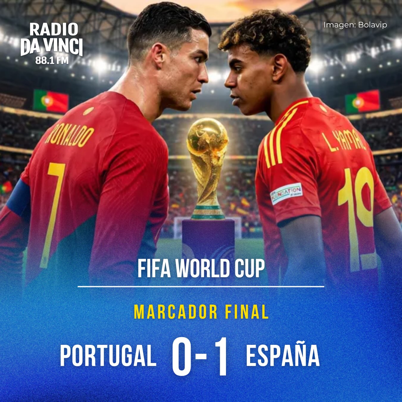¡Final del partido! 🇵🇹⚽🇪🇸
España se lleva la victoria por la mínima y derrota a Portugal 1-0, asegurando su pase a los cuartos de final. Un encuentro intenso, de alta exigencia táctica y con dos selecciones que dejaron todo en la cancha, pero fue la Furia Roja la que encontró el gol decisivo para seguir soñando con el título.
Marcador final: 🇵🇹 Portugal 0-1 España 🇪🇸
#copamundialdefútbol #copamundialfifa #portugal #españa #radiodavinci