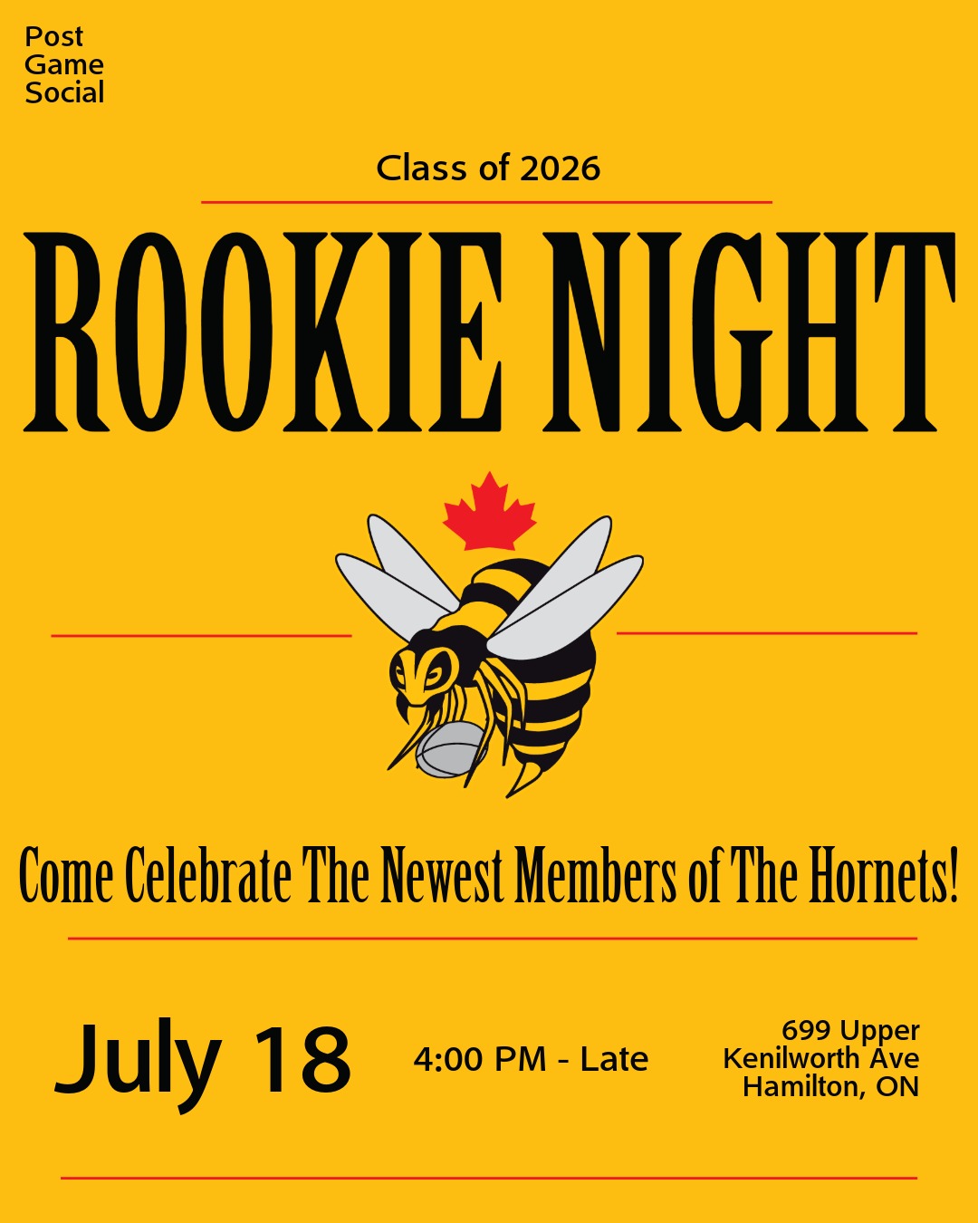 ๐๐ ROOKIE NIGHT 2026 IS COMING! ๐๐
It's time to welcome the newest Hornets to the club! ๐ป๐
Join us Saturday, July 18, immediately following the Senior matches, as we celebrate the Rookie Class of 2026 and officially initiate our newest members into Hornets tradition.
๐๏ธ Saturday, July 18
๐ 4:00 PM until late
๐ The Hornets' Nest
๐ BBQ โข ๐บ Drinks โข ๐ Games โข ๐ Great company
๐ Rookie Selections will take place Thursday, July 9, during the Seniors' Team Dinner after practice.
Whether you're a rookie, veteran, alumnus, or supporter, come out for one of the best socials of the summer!
#HamiltonHornetsRugby #HamOnt #Rugby