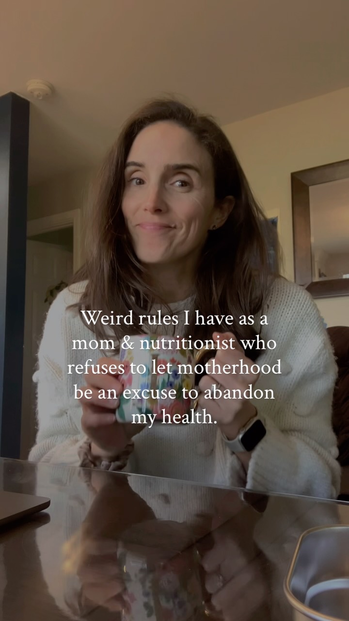 Rule 1: I don’t finish everyone else’s plate.
Rule 2: The laundry can wait 20 minutes while I work out.
Rule 3: I eat lunch before I’m starving.
Rule 4: I buy the pre-cut fruit and veggies
Rule 5: I don’t apologize for taking care of myself.
Rule 6: My kids are allowed to see me prioritize my health.
If you’re ready to get started comment “RESET” and I’ll send you the Minimum Mom guide with recipes and 4 things you can to TODAY to get back on track, even on 4 hours of sleep.
Follow @nourishedmamanutrition for simple, science-backed support made for postpartum moms.
Signed, your new mom bestie with a degree in Nutrition & Exercise Science.