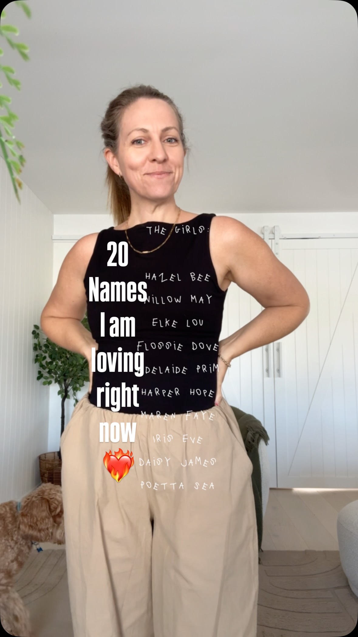20 names, on my mind right now ❤️🔥
Every first name has been gifted a one syllable middle! 👏👏
(Featuring a little cameo by Teddy, who is always by my side!)
Top and Pants - Lily Loves @targetaus
Jumper - @glassons
Figuring out my style again as a 42 year old Mum of 3…who has a wonderful obsession with names since age 8 💁♀️ I’m a comfy dresser. If it’s comfy…it’s probably in my wardrobe! Thanks for being here! Michelle x
#growlittlewildflower