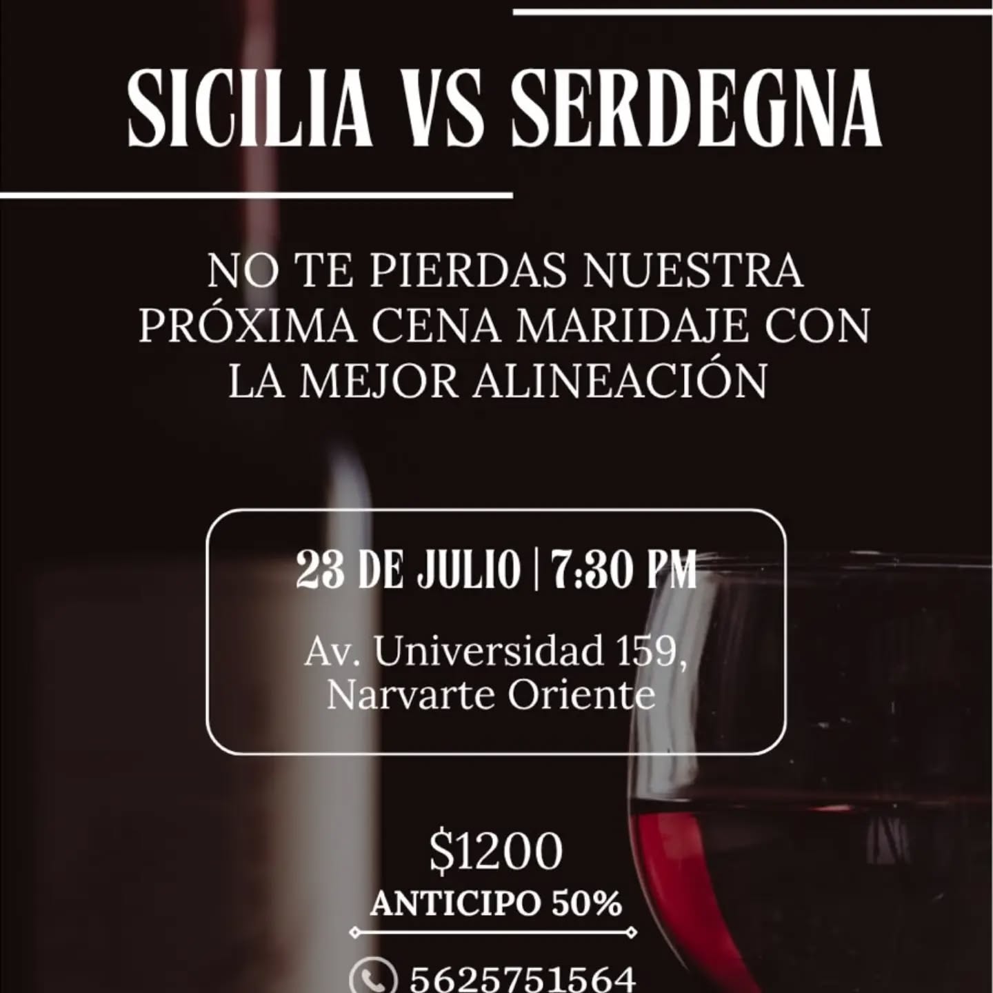 No se pierdan una gran cena maridaje con la mejor alineación!!!! Sicilia vs Serdegna. Nos vemos pronto!!! 🍷🎊