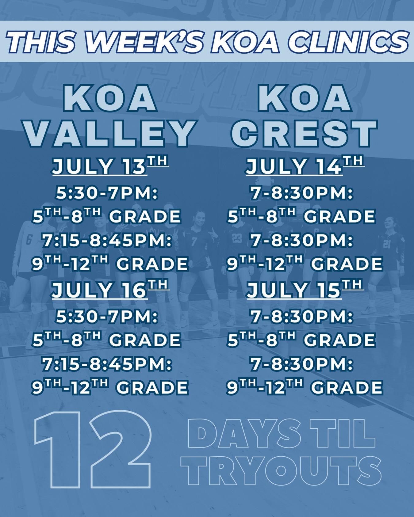 We’re back and better than ever!
Sign up for Week 2 of summer clinics on our website, and we’ll see you tonight🪐💫
#volleyball #clinic #club #koa #practice