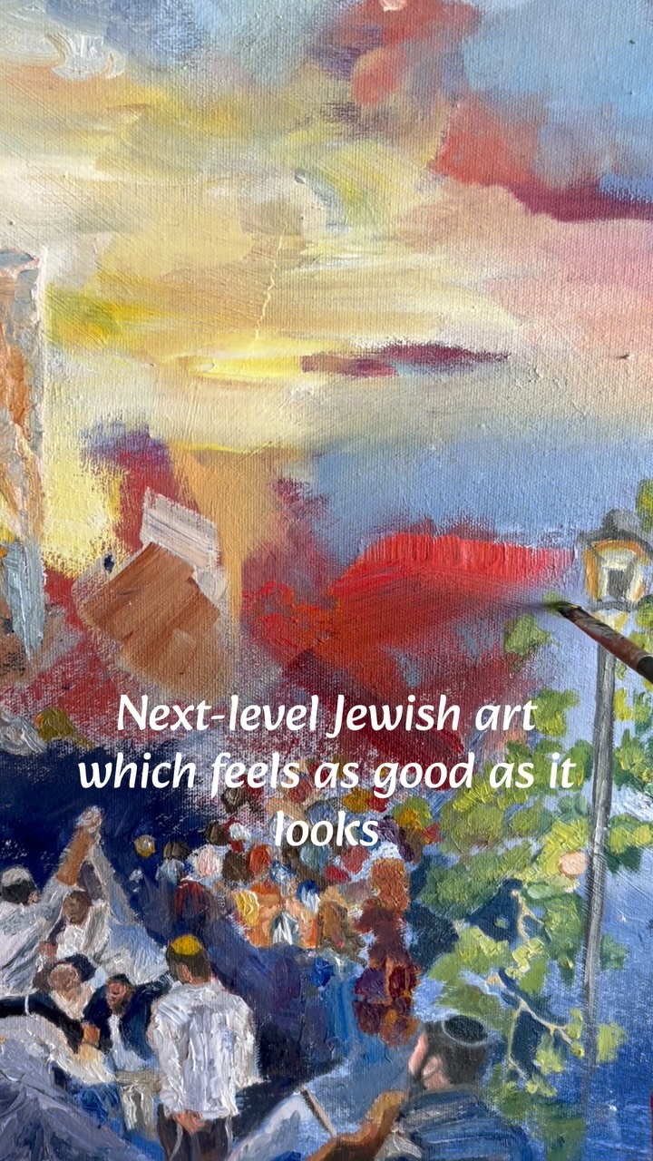 This painting feels as good as it looks.
Chuppah at sunset, dancing at night. Because if true joy is beyond limit and time, then this painting can be too.
Coming up next,
‘Wedding at Sunset’,
a painting of eternal joy.
A painting which will totally transform your space.
Stay tuned for more✨