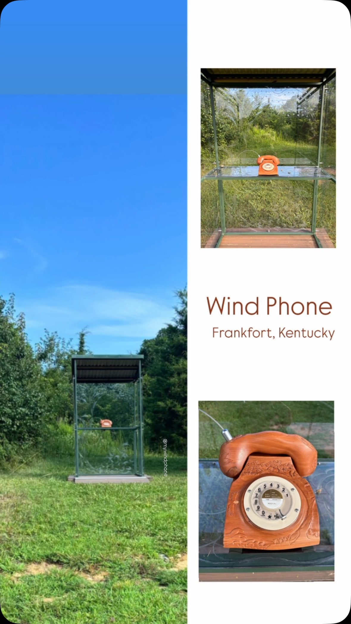 Everything about the Wind Phone in Frankfort, Kentucky is stunning. The location is gorgeous and that phone! I’ve never seen a rotary phone like this one - look at the detail! You’ll find it and hundreds of others on the Wind Phone map at www.mywindphone.com @mywindphone
#mywindphone #windphone #windphonenearme #telephoneofthewind #frankfortky