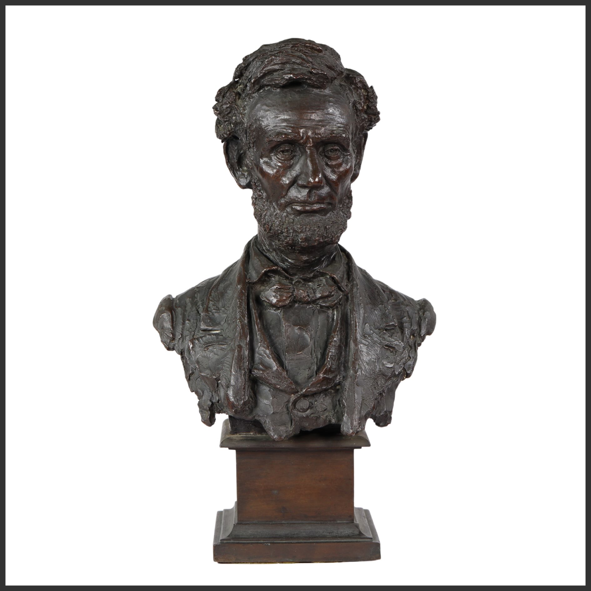 With only a few days remaining, Independence Unfolded: America at 250 is available through July 17.
A finely cast bronze bust of Abraham Lincoln by the American sculptor Leo Nock, rendered in the naturalistic and expressive manner characteristic of early twentieth-century commemorative sculpture. Lincoln is portrayed with a contemplative, slightly downward gaze, while the richly textured modeling emphasizes the deeply lined features and beard that came to define his enduring public image.
Created in the years following the Civil War, the bust belongs to the long tradition of sculptural memorials that honored Lincoln as both the wartime president who preserved the Union and one of the nation’s most revered leaders. Mounted on a stepped base and finished with a rich dark patina, it stands as a thoughtful reflection on Lincoln’s enduring legacy in American art and memory.
View the complete catalog via the link in our bio.
#Gallery76Americana #AbrahamLincoln #BronzeSculpture #Americana #America250