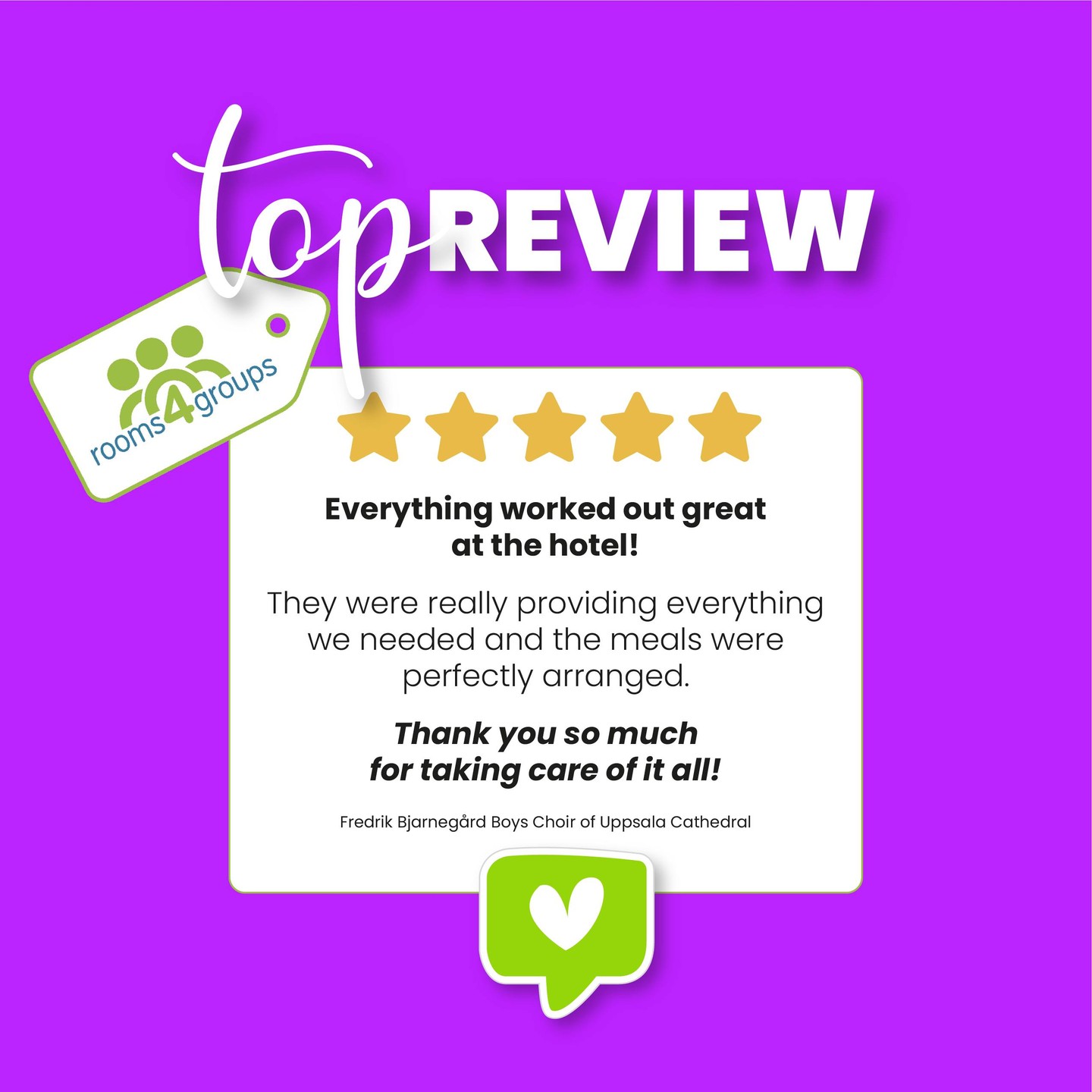 rooms4groups Blog 4 We love a happy customer!
Thanks to Sweden's Boys Choir of Uppsala for this lovely review
#rooms4groups #grouphotels #happycustomer #review #recommendation #wordofmouth #customerservice #customersatisfaction