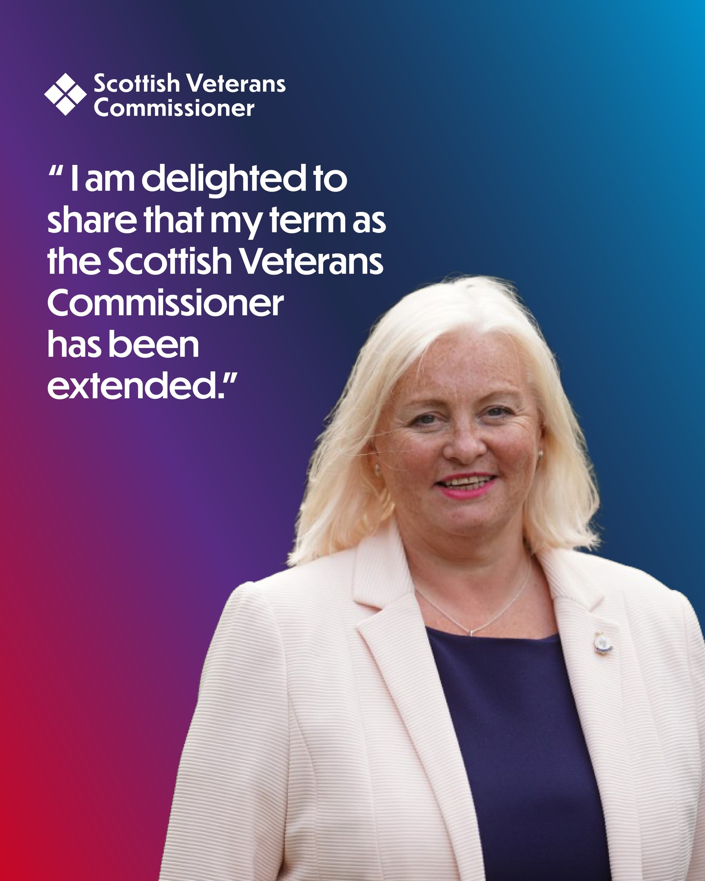 I am delighted that my term as the Scottish Veterans Commissioner has been extended.
It has been an honour to serve Scotland’s veterans and their families since taking up the role in 2022.
I look forward to continuing to champion veterans’ voices and push for change where it is needed.
Thank you to everyone who continues to support and engage with my work.
Veterans | Scottish Veterans | Armed Forces | Veterans Commissioner | Support Our Veterans